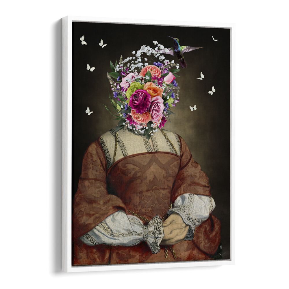 lady rainan by sue skellern wall art prints in White Floater Frame