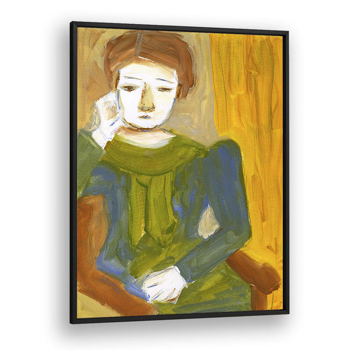 lady thinking women illustration paintings in Black Plain Frame