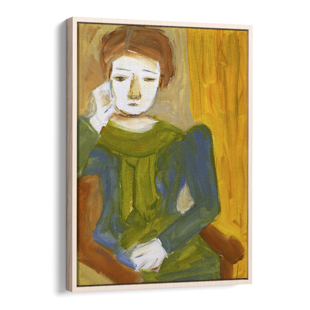 lady thinking women illustration paintings in Oak Wood Floater Frame