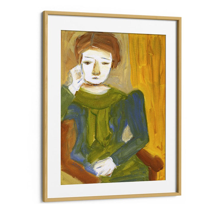 lady thinking women illustration paintings in Oak Wood Frame With Mount