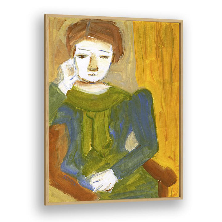 lady thinking women illustration paintings in Oak Wood Plain Frame