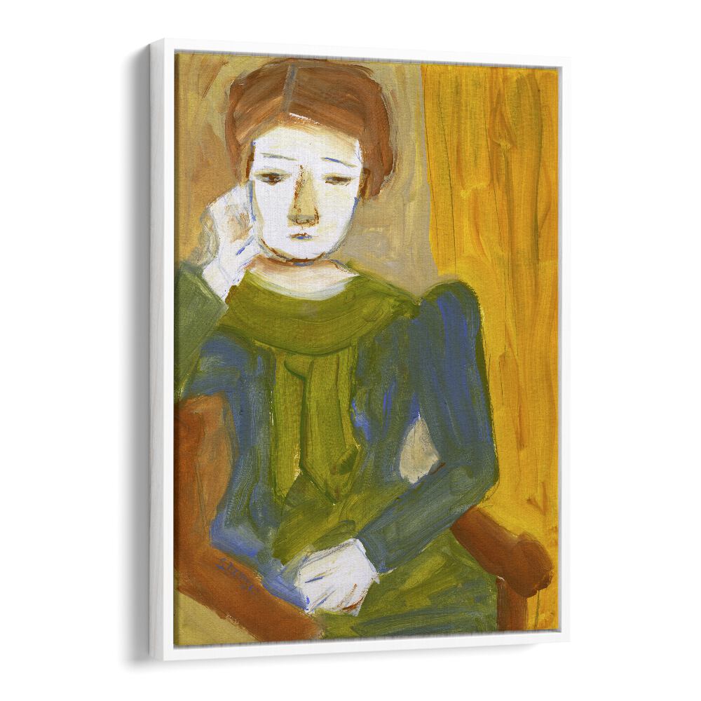 lady thinking women illustration paintings in White Floater Frame