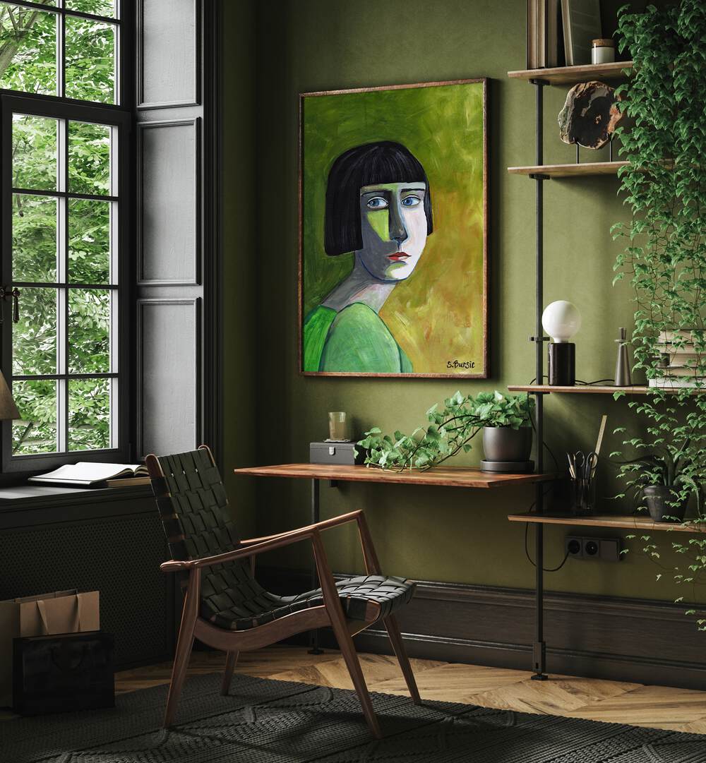 lady with the look women illustration paintings Artwork I placed on a wall