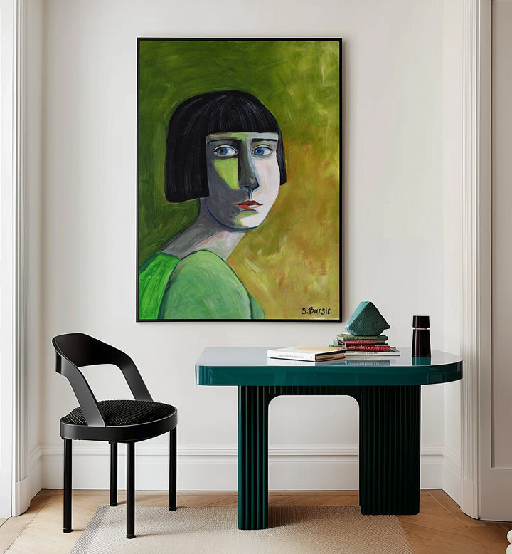 lady with the look women illustration paintings Artwork II placed on a wall