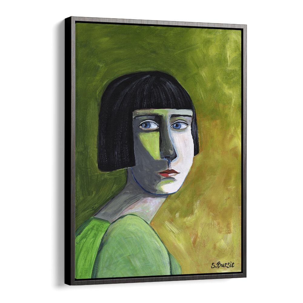 lady with the look women illustration paintings in Black Floater Frame