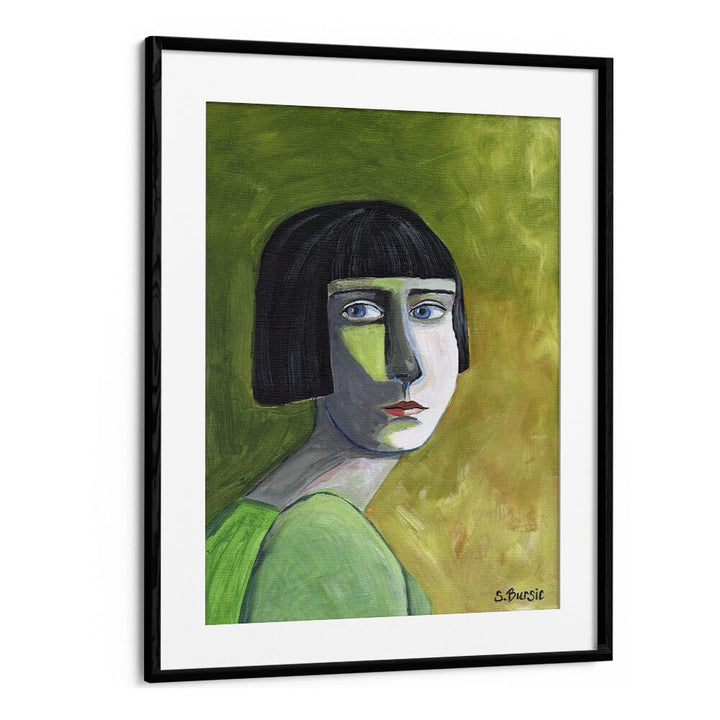 lady with the look women illustration paintings in Black Frame With Mount