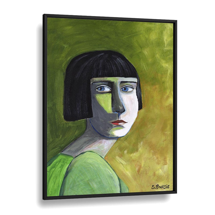 lady with the look women illustration paintings in Black Plain Frame