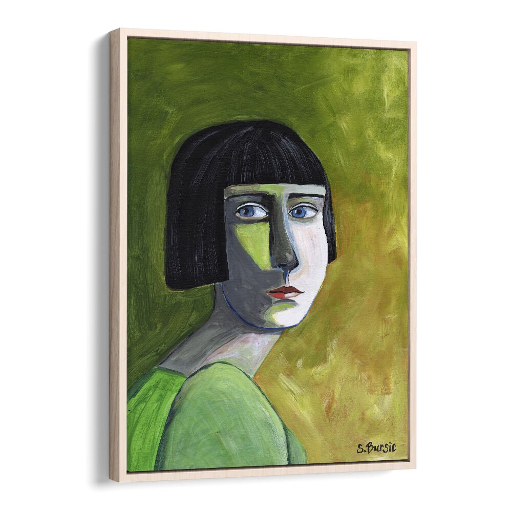 lady with the look women illustration paintings in Oak Wood Floater Frame