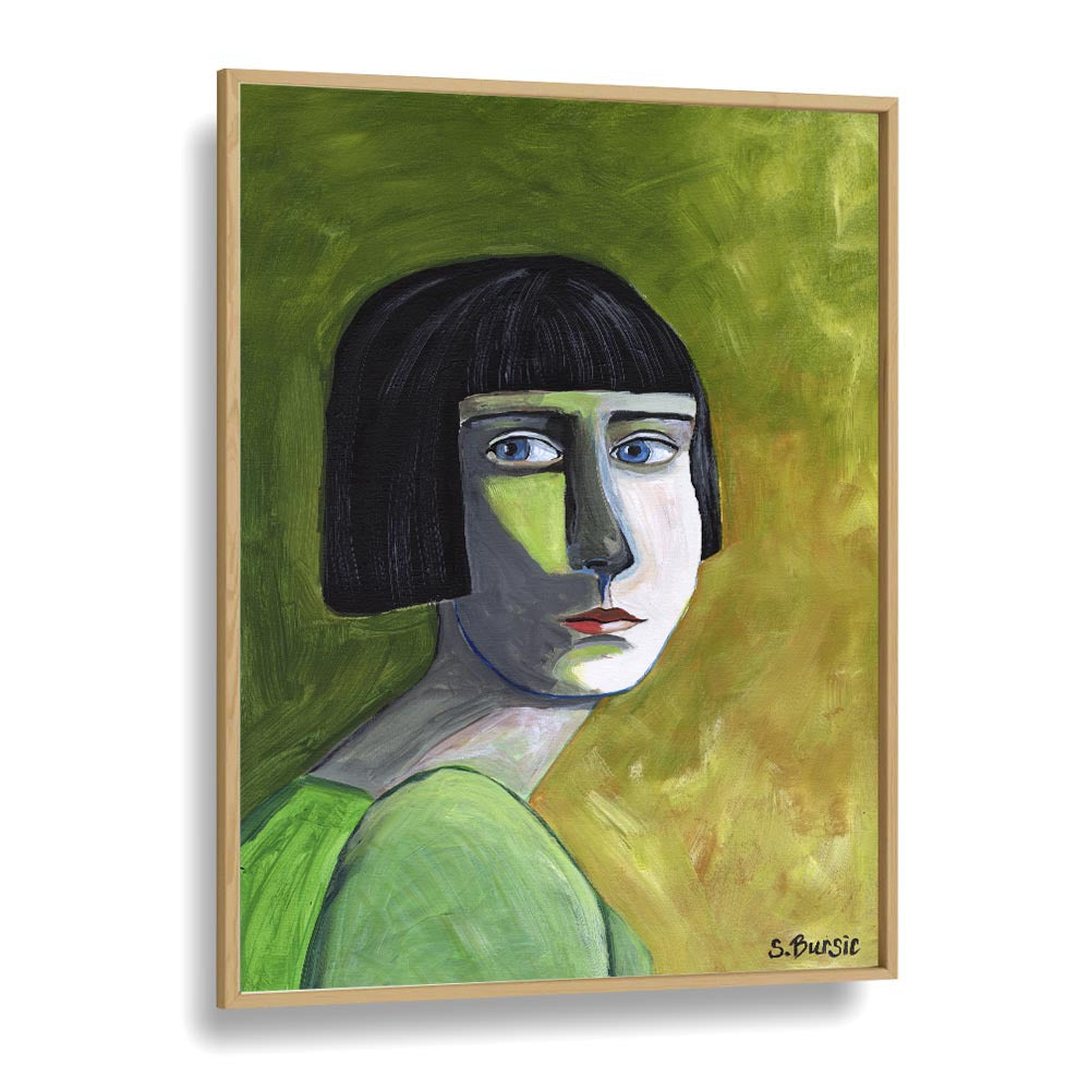 lady with the look women illustration paintings in Oak Wood Plain Frame