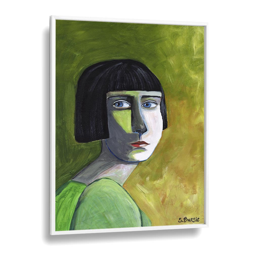 lady with the look women illustration paintings in White Plain Frame