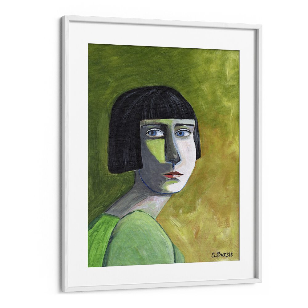 lady with the lookwomen illustration paintings in White Frame With Mount