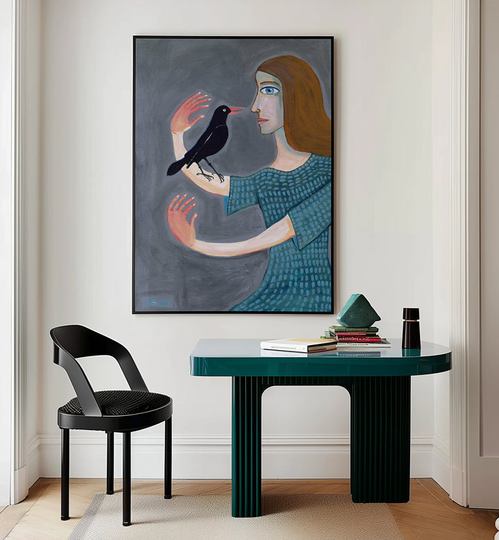 lady with two left hands women illustration paintings Artwork I placed on a wall