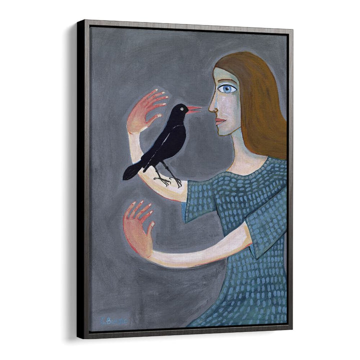 lady with two left hands women illustration paintings in Black Floater Frame