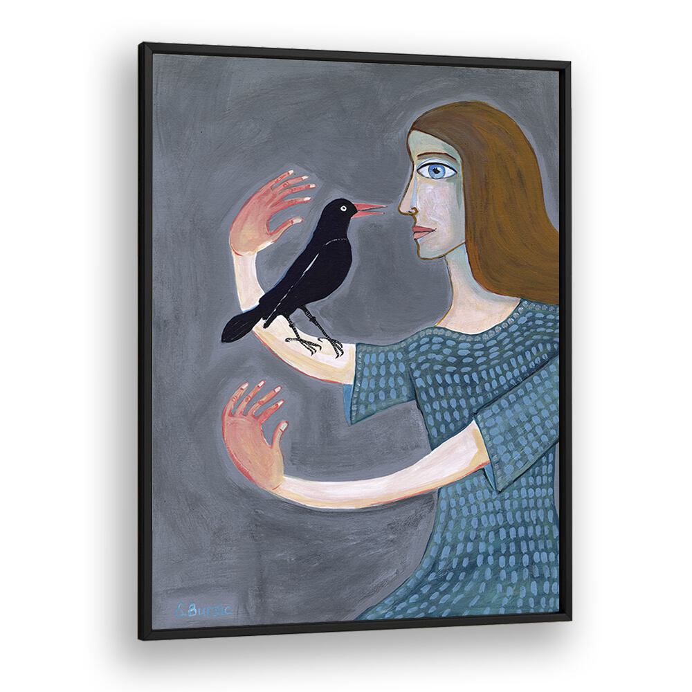 lady with two left hands women illustration paintings in Black Plain Frame