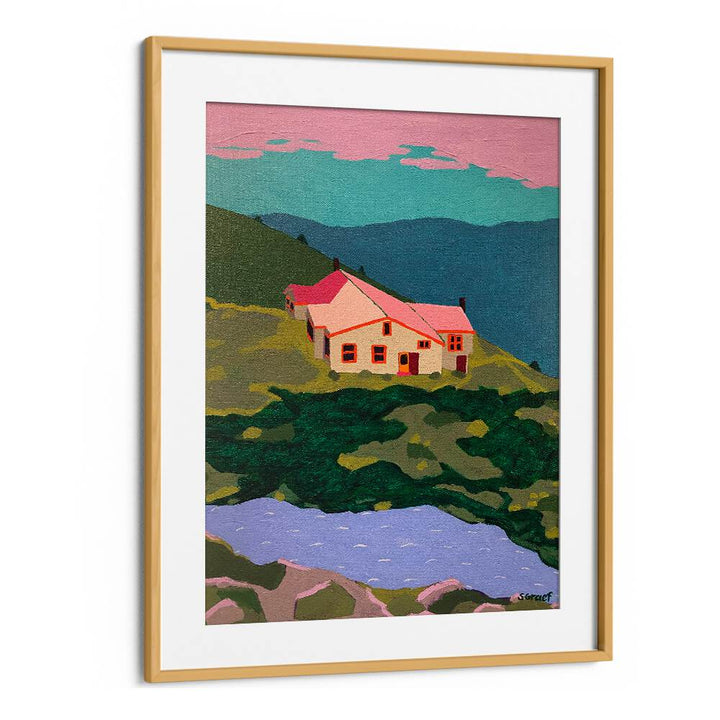 lakes of the clouds hut landscape art prints in Oak Wood Frame With Mount