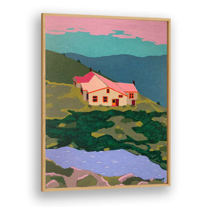 lakes of the clouds hut landscape art prints in Oak Wood Plain Frame