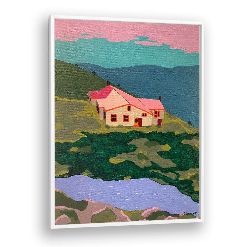 lakes of the clouds hut landscape art prints in White Plain Frame
