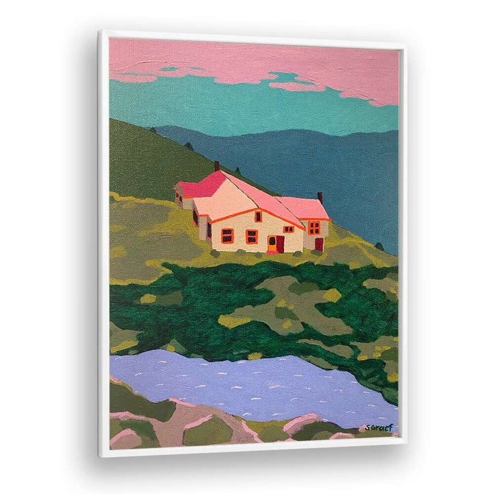 lakes of the clouds hut landscape art prints in White Plain Frame