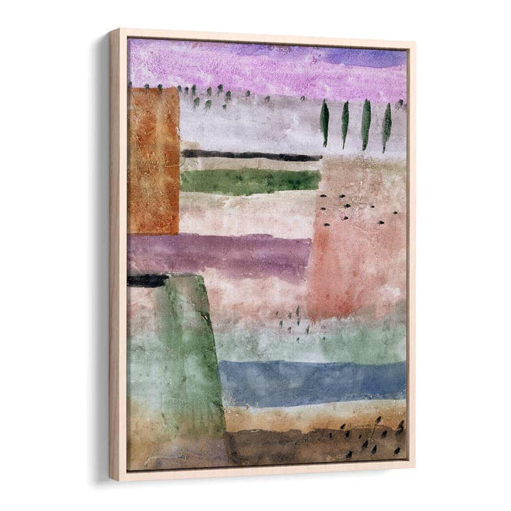 landscape with poplars Vintage paintings in Oak Wood Floater Frame