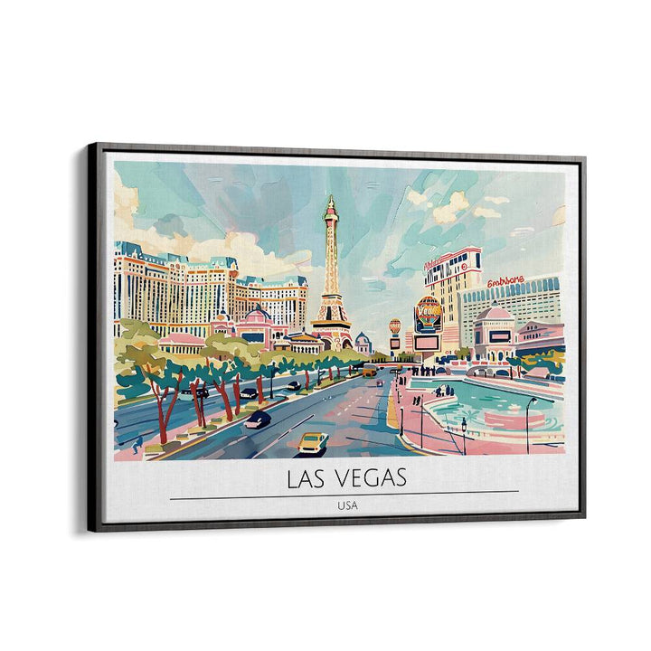 las vegas city-usa travel posters in Black Floater Frame