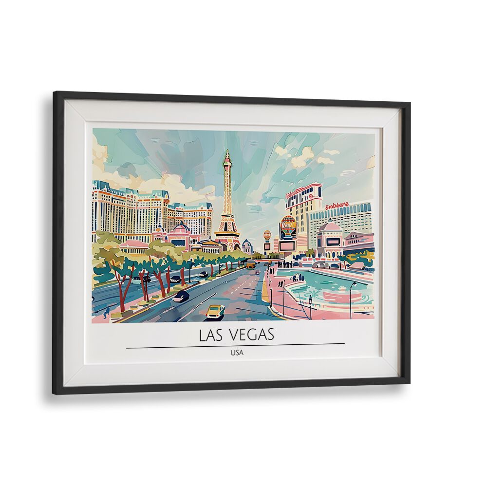 las vegas city-usa travel posters in Black Frame With Mount