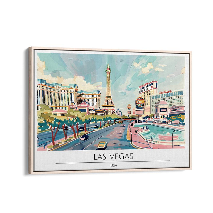 las vegas city-usa travel posters in Oak Wood Floater Frame