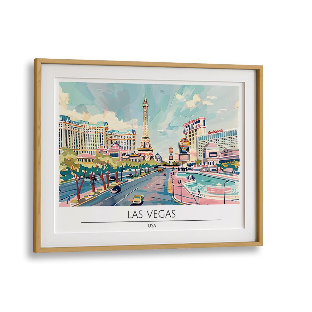 las vegas city-usa travel posters in Oak Wood Frame With Mount