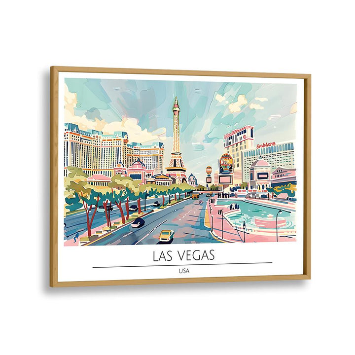 las vegas city-usa travel posters in Oak Wood Plain Frame