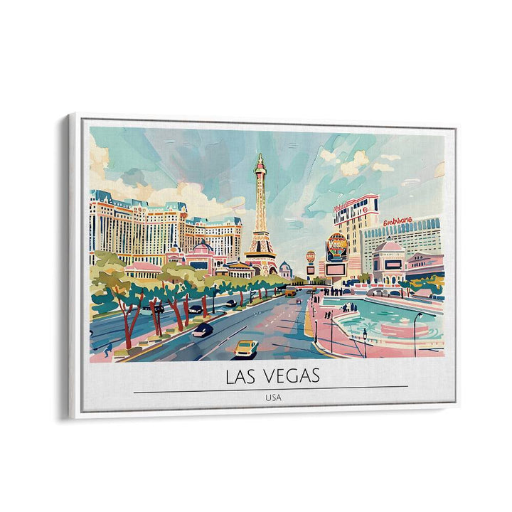 las vegas city-usa travel posters in White Floater Frame