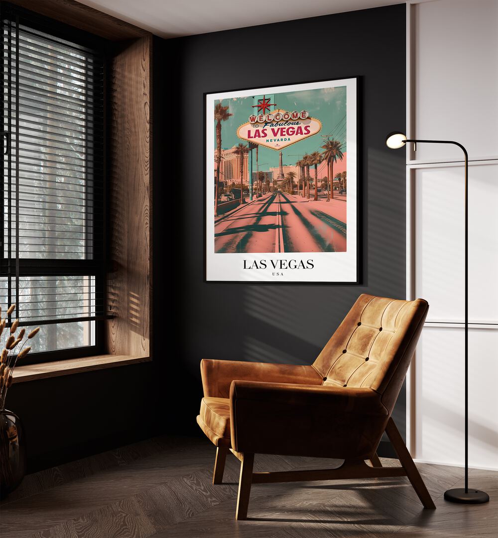 las vegas-usa travel posters Artwork III placed on a Wall 