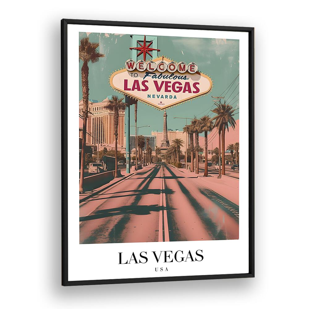 las vegas-usa travel posters in Black Plain Frame