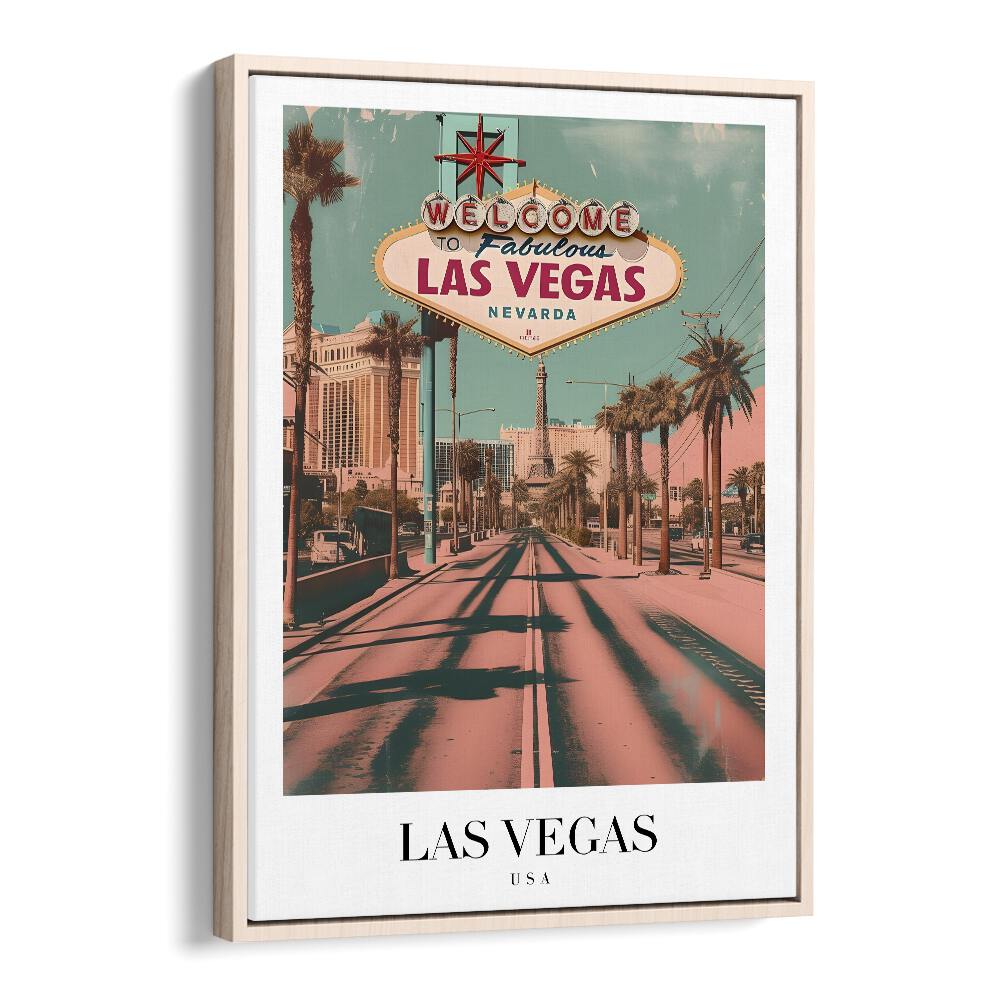 las vegas-usa travel posters in Oak Wood Floater Frame