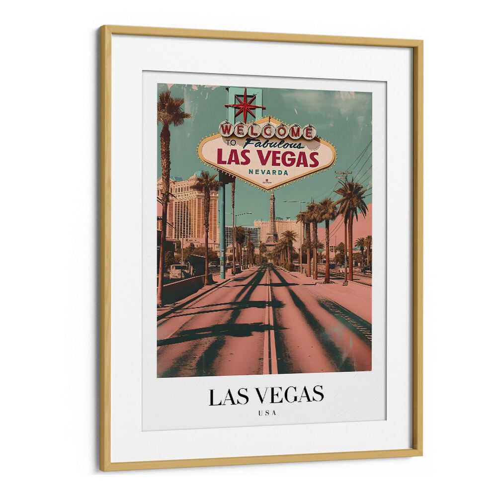 las vegas-usa travel posters in Oak Wood Frame With Mount