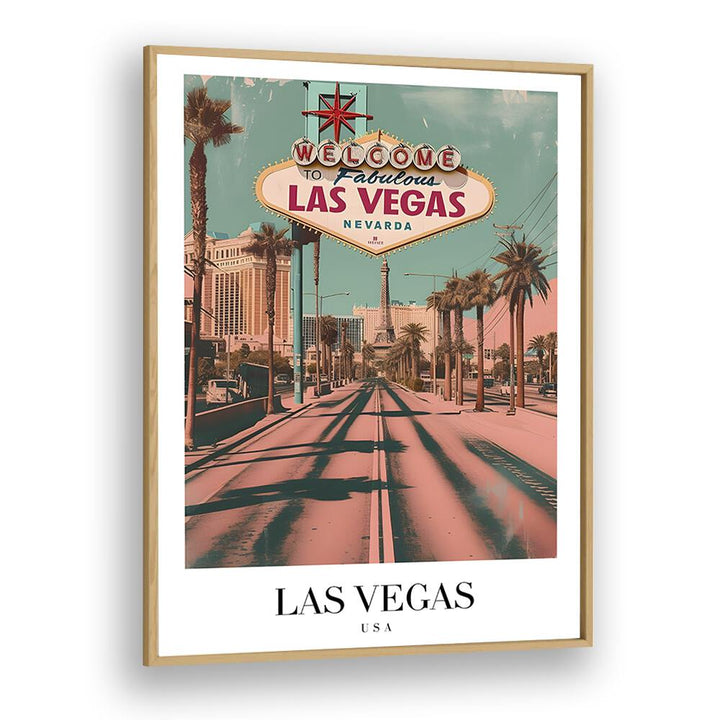 las vegas-usa travel posters in Oak Wood Plain Frame
