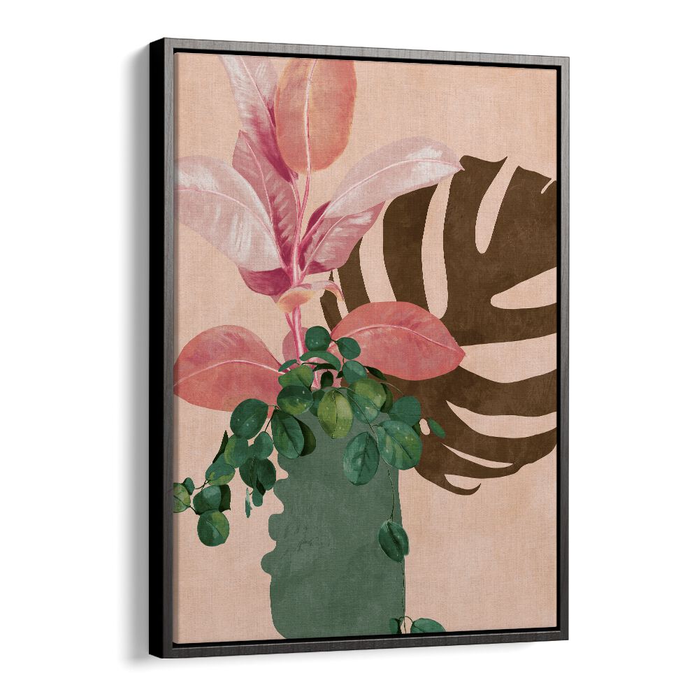 leaves more vi pink by ana rut bre botanical art prints in Black Floater Frame