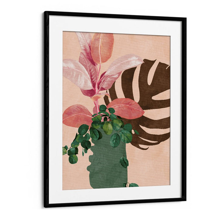 leaves more vi pink by ana rut bre botanical art prints in Black Frame With Mount