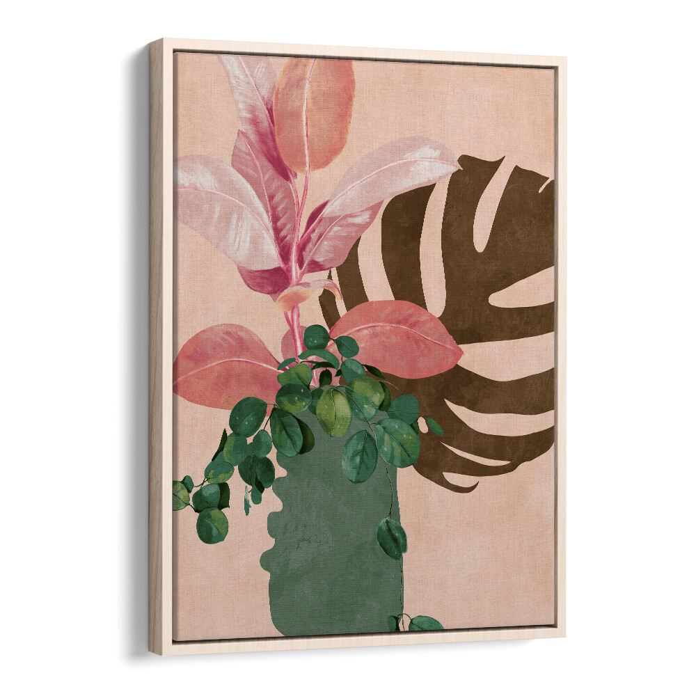 leaves more vi pink by ana rut bre botanical art prints in Oak Wood Floater Frame