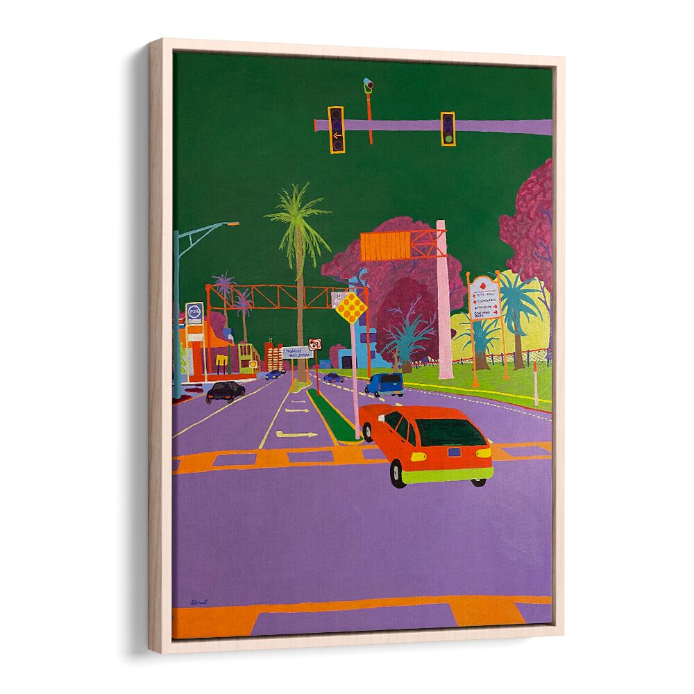 left turn landscape art prints in Oak Wood Floater Frame