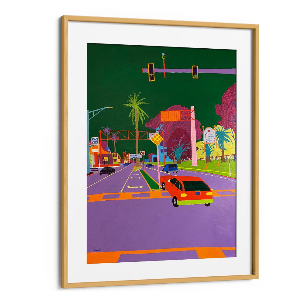 left turn landscape art prints in Oak Wood Frame With Mount