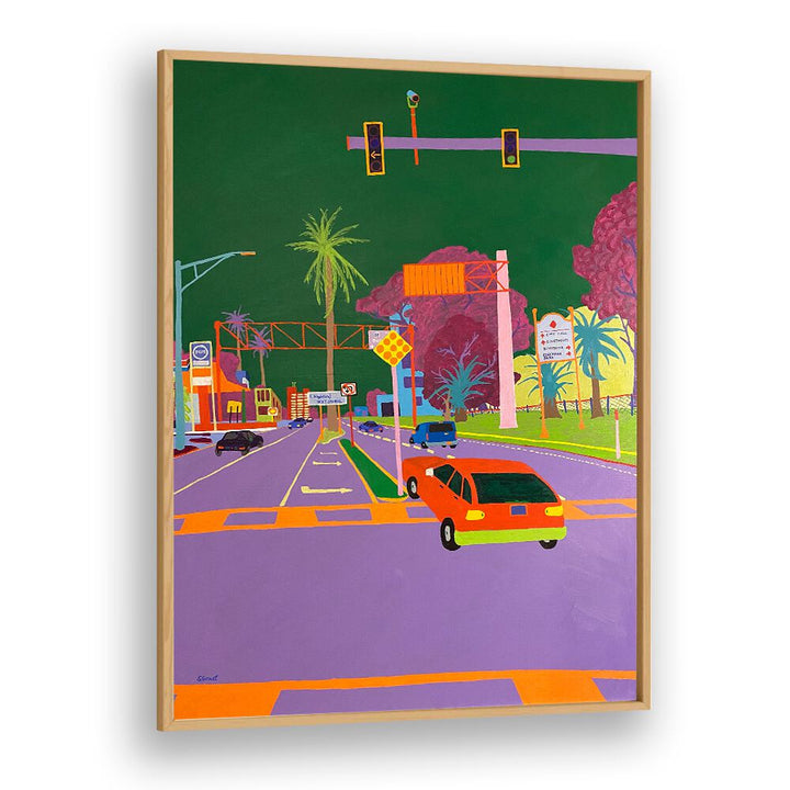 left turn landscape art prints in Oak Wood Plain Frame