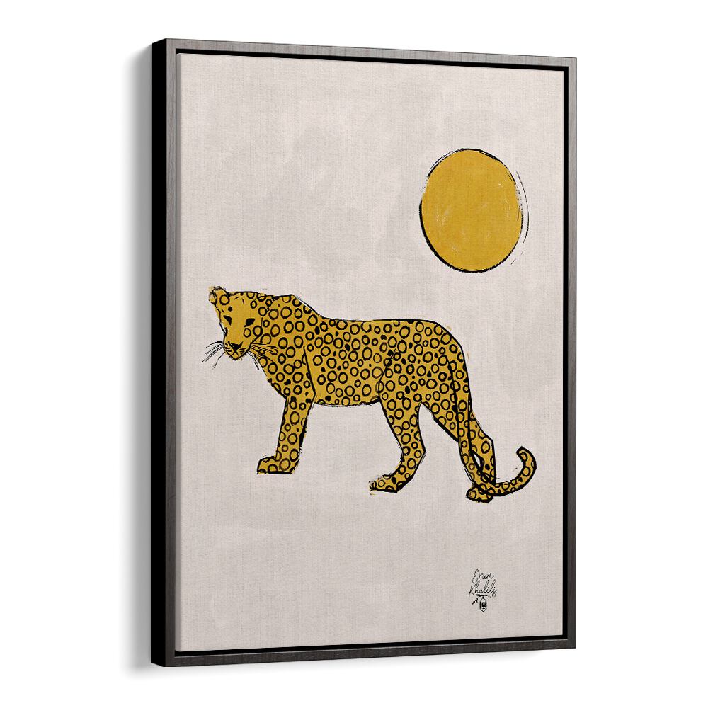 leopard and sun wildlife paintings in Black Floater Frame