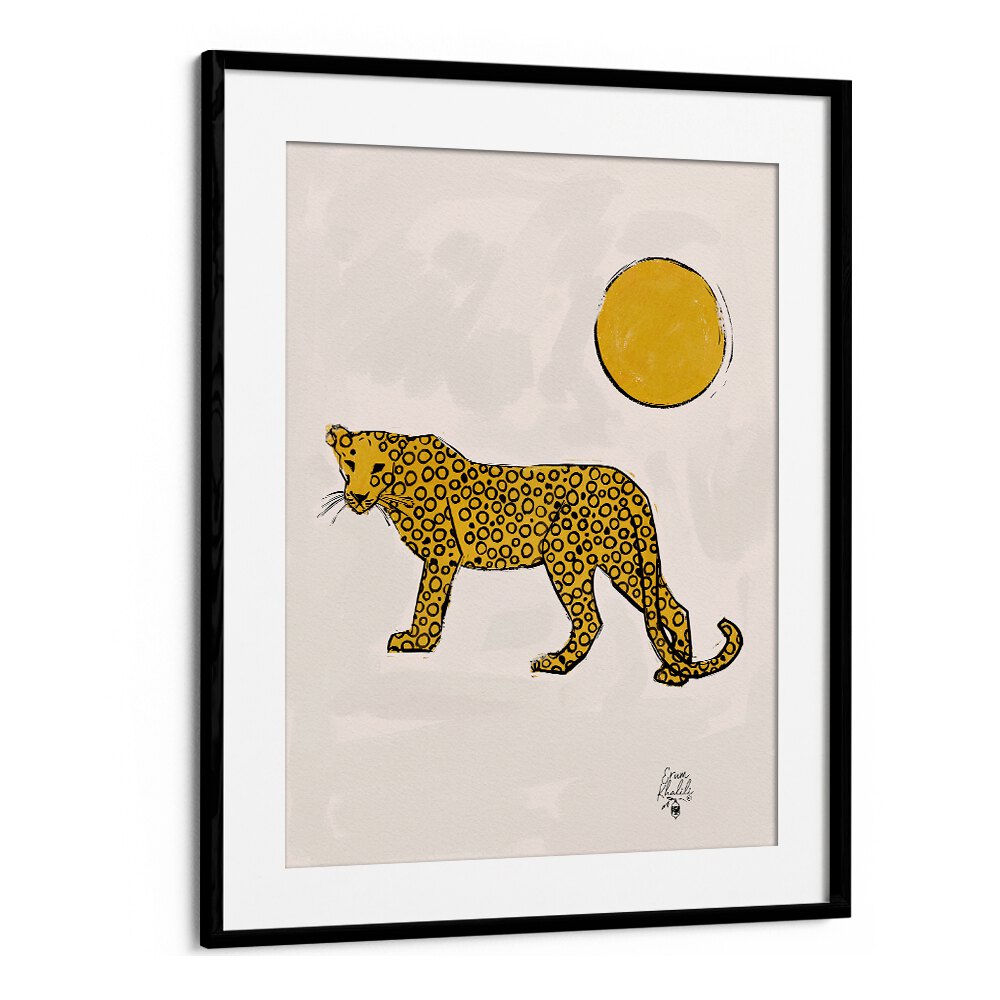 leopard and sun wildlife paintings in Black Frame With Mount