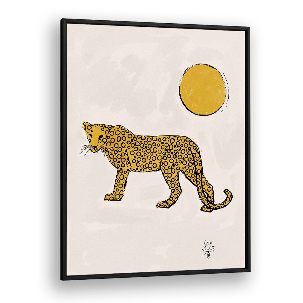 leopard and sun wildlife paintings in Black Plain Frame