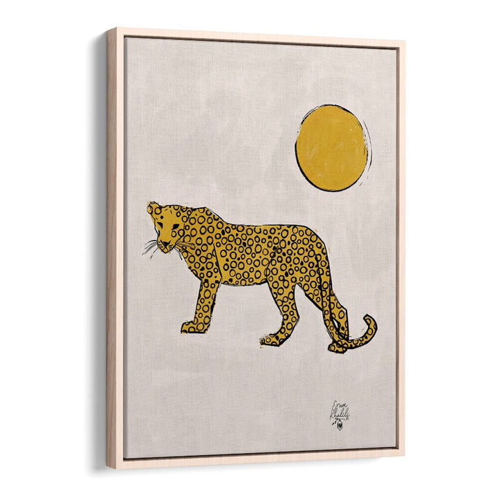 leopard and sun wildlife paintings in Oak Wood Floater Frame