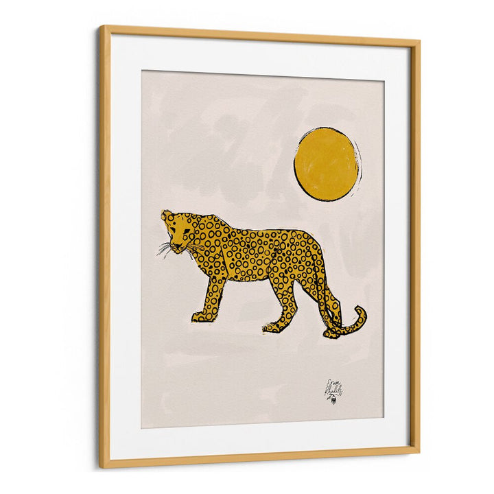 leopard and sun wildlife paintings in Oak Wood Frame With Mount