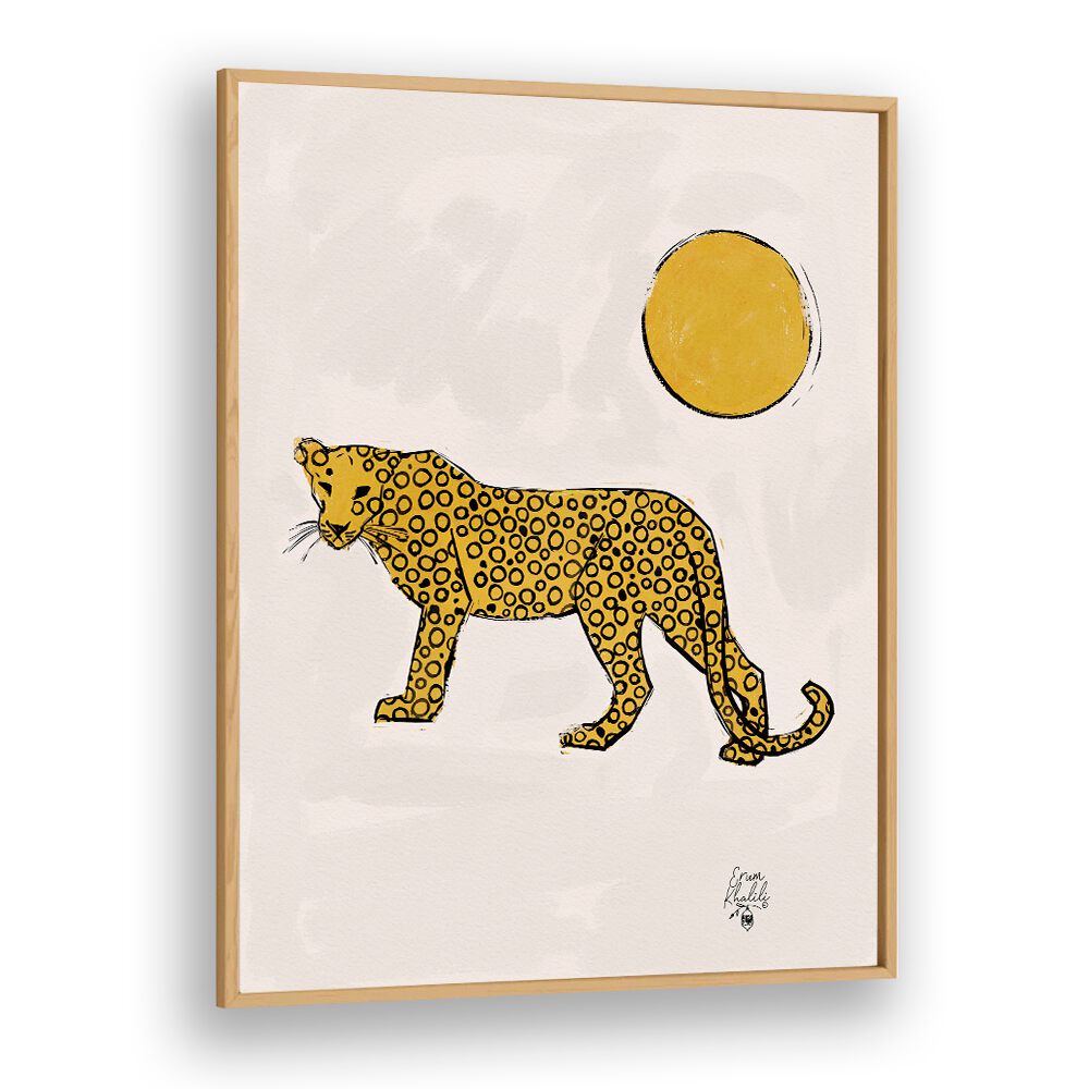 leopard and sun wildlife paintings in Oak Wood Plain Frame