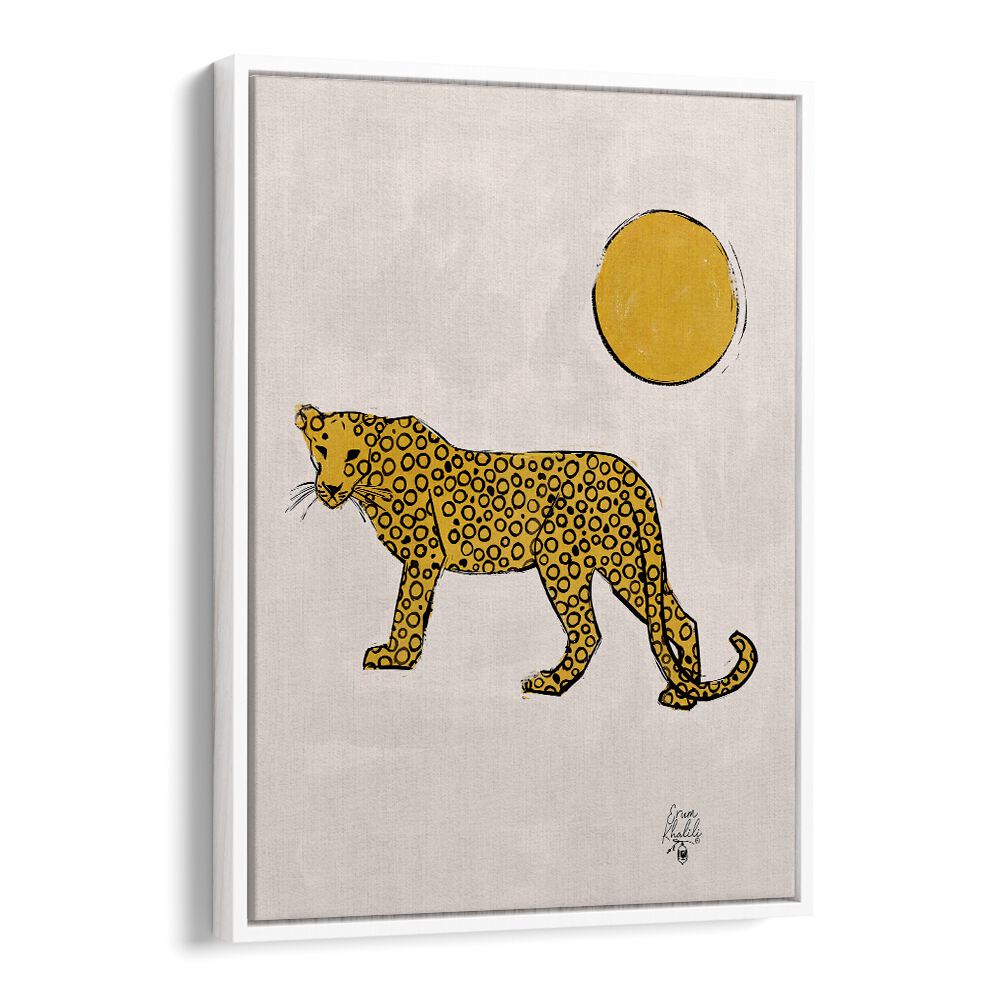 leopard and sun wildlife paintings in White Floater Frame