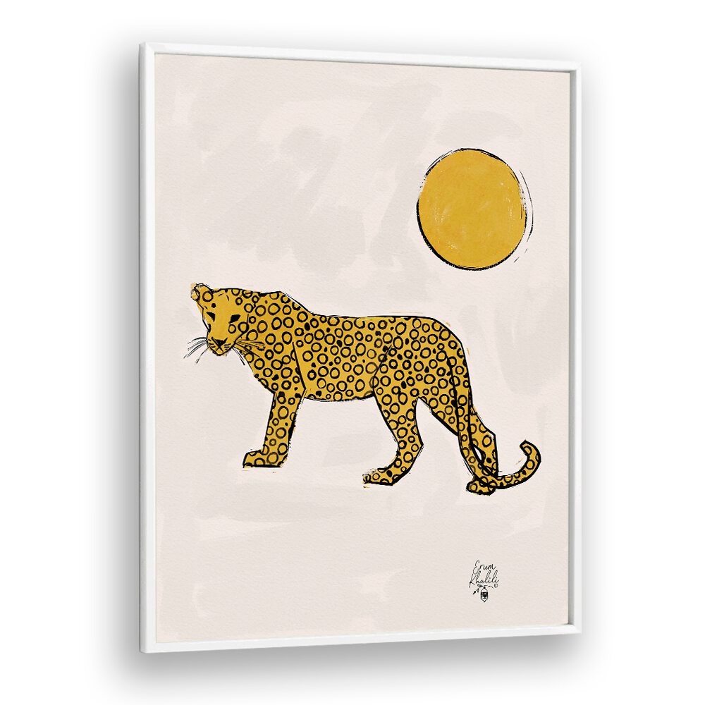 leopard and sun wildlife paintings in White Plain Frame