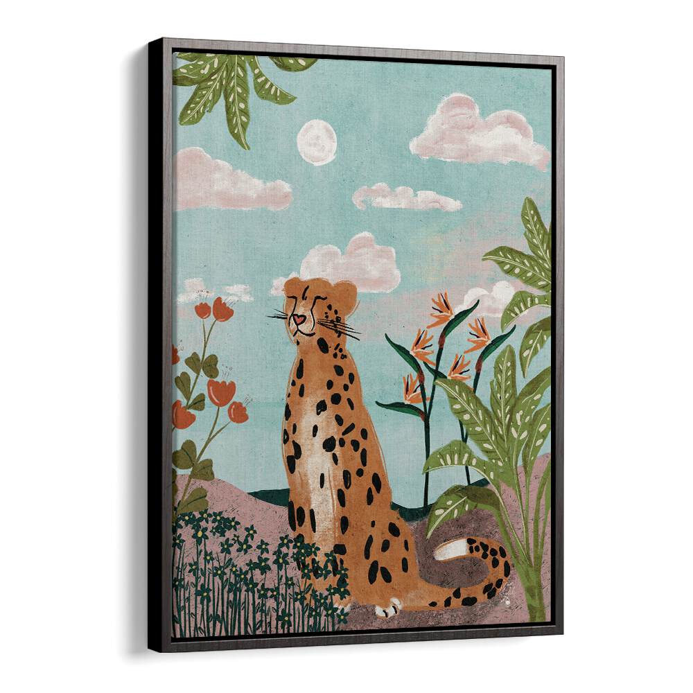 leopard in jungle wildlife paintings in Black Floater Frame