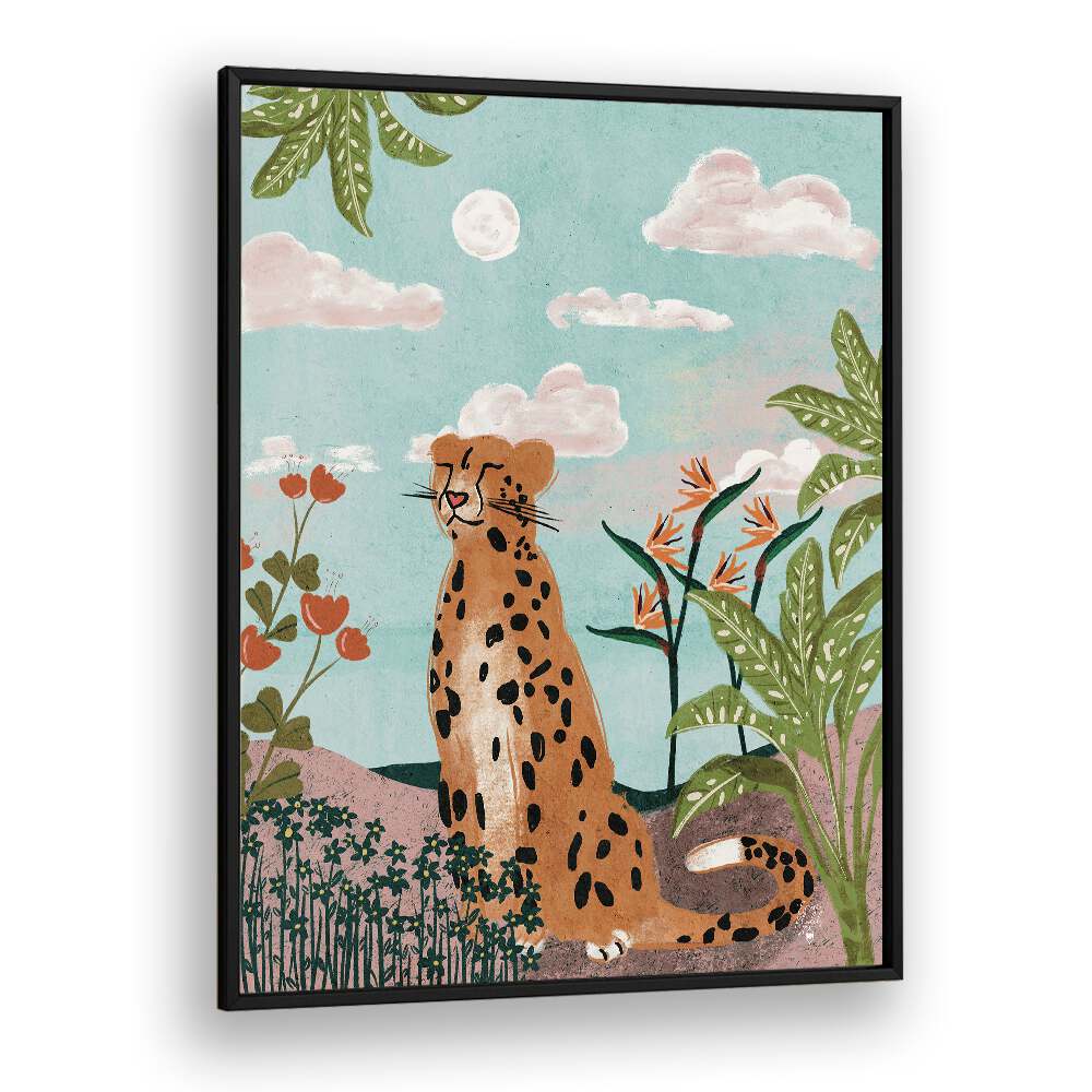 leopard in jungle wildlife paintings in Black Plain Frame